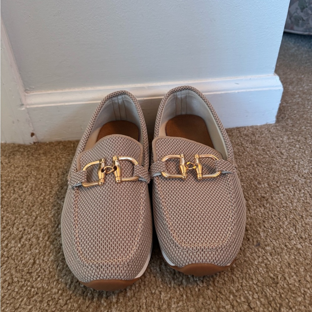 Elegant Women's Tan Loafers with Gold Accent